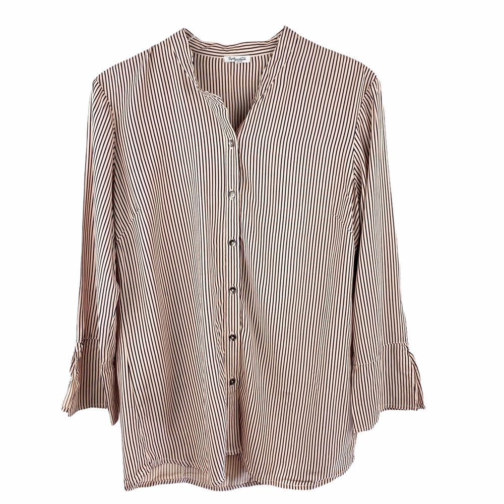 SPLENDID Pink Stripe Silky Button Down Medium - Picture 3 of 7